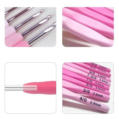 Ergonomic Crochet Hook Kit: 9pcs Soft Handle Aluminum Hooks Set | 8 Sizes for DIY Crafts, Knitting, Crocheting - Complete Crochet Supplies