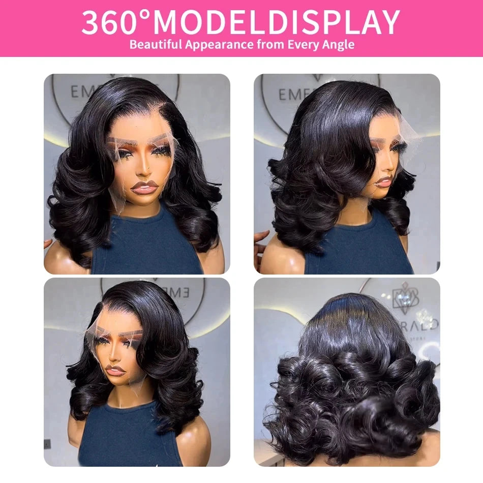 Brazilian Body Wave Short Bob Wig – 13x4/13x6 HD Transparent Lace Front, Pre-Plucked 5x5 High Density Human Hair Lace Frontal Wig