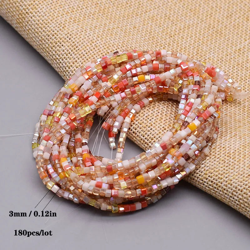 Pink Czech Glass Crystal Beads - 3mm 4mm 5mm Cube Square Candy Seed Beads for DIY Jewelry Making Charms