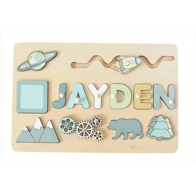 Montessori Personalized Wooden Name Puzzle — Custom Letter Board Educational Toy for Babies