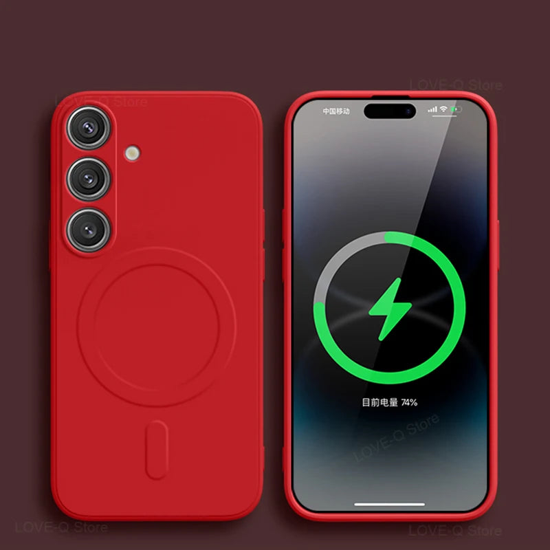 MagSafe Magnetic Silicone Case - Soft Wireless Charging Cover for Samsung Galaxy S26 S25 S24 S23 Ultra Plus FE