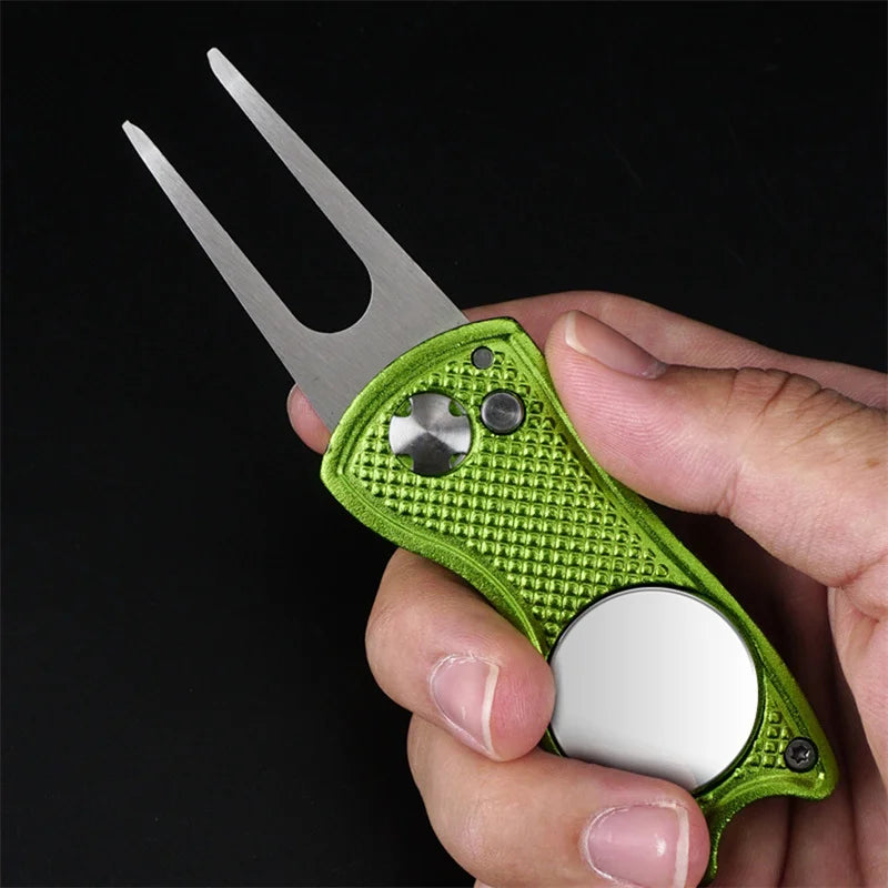 Foldable Golf Divot Repair Tool — Golf Ball Pitch Groove Cleaner & Putting Green Training Aid Accessory