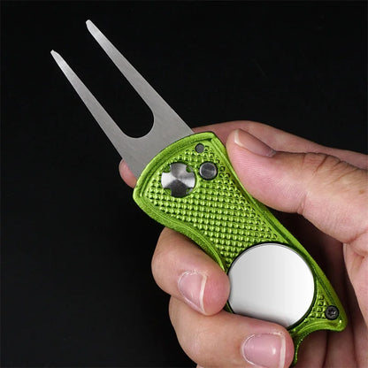 Foldable Golf Divot Repair Tool — Golf Ball Pitch Groove Cleaner & Putting Green Training Aid Accessory