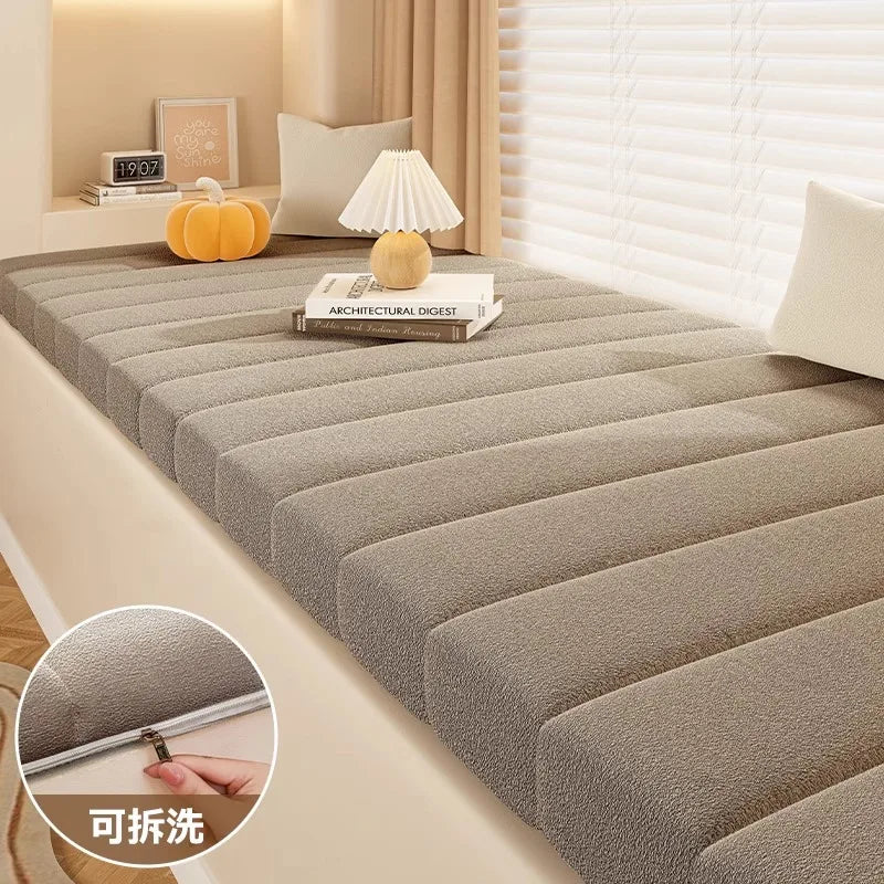 Customized Teddy Sponge Windowsill Cushion – High-Density Waterproof Non-Slip Sofa Cushion, 4.5/6.5/9.5 cm Options