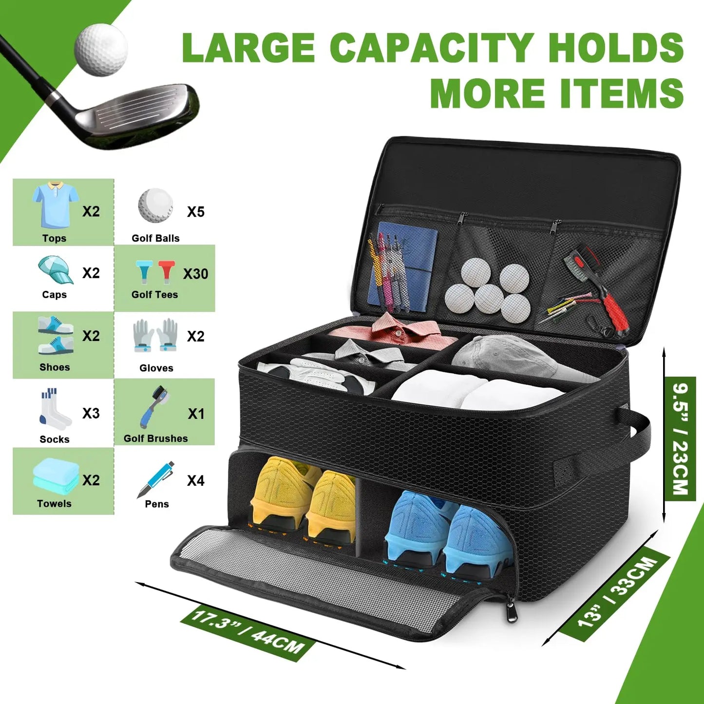 2-Layer Golf Trunk Organizer – Waterproof Durable Car Storage Bag for Golf Accessories