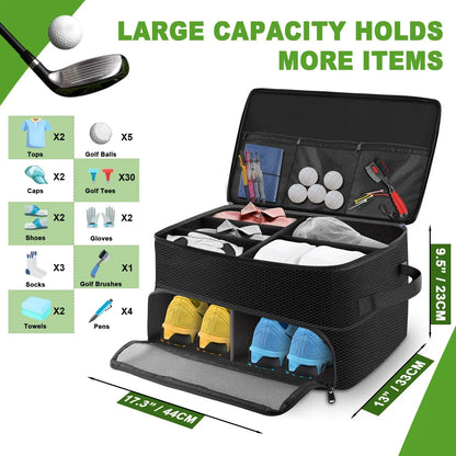 2-Layer Golf Trunk Organizer – Waterproof Durable Car Storage Bag for Golf Accessories