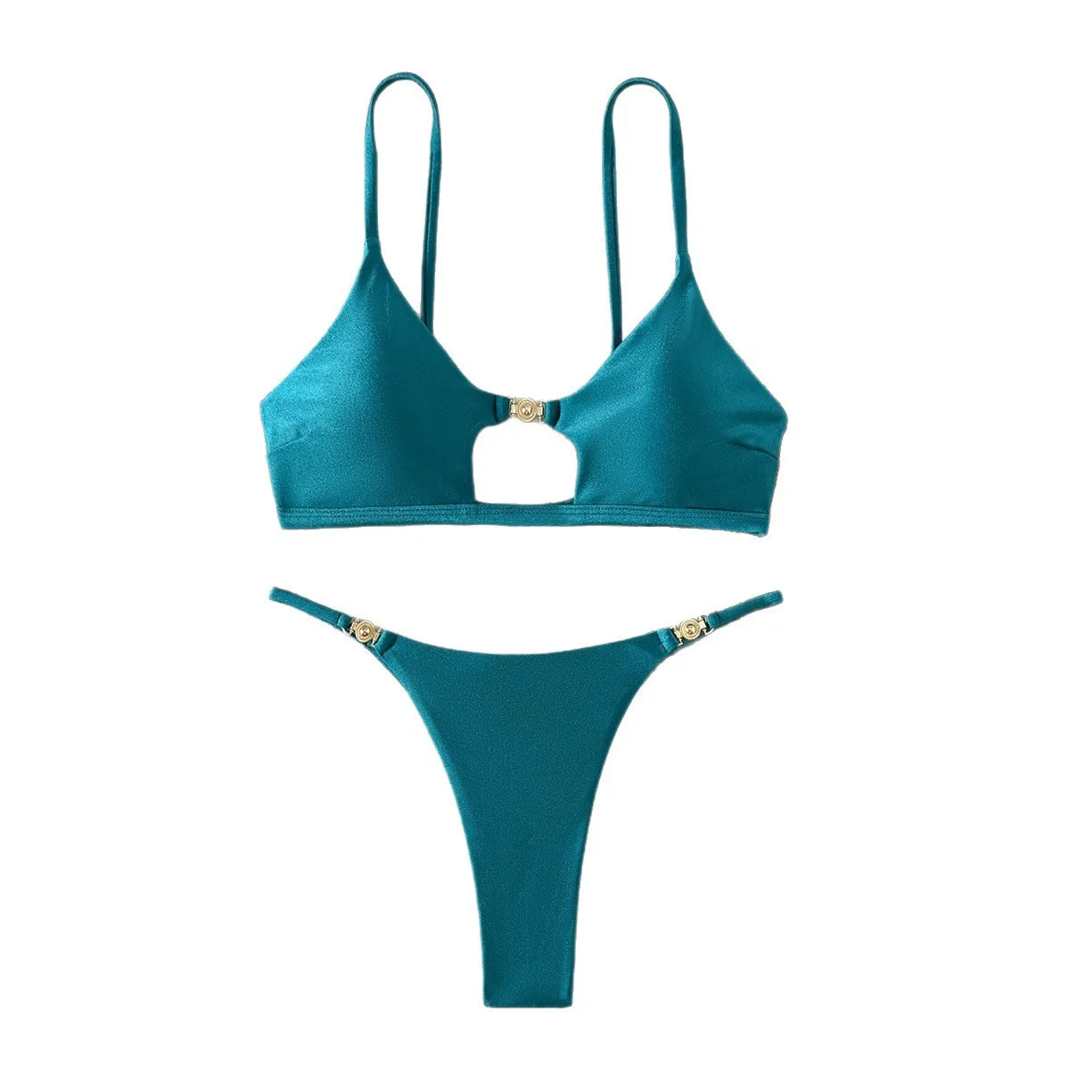Sexy Shiny High Cut Bikini Set - Women's Push Up Triangle Top Brazilian Cheeky Bottom Swimwear