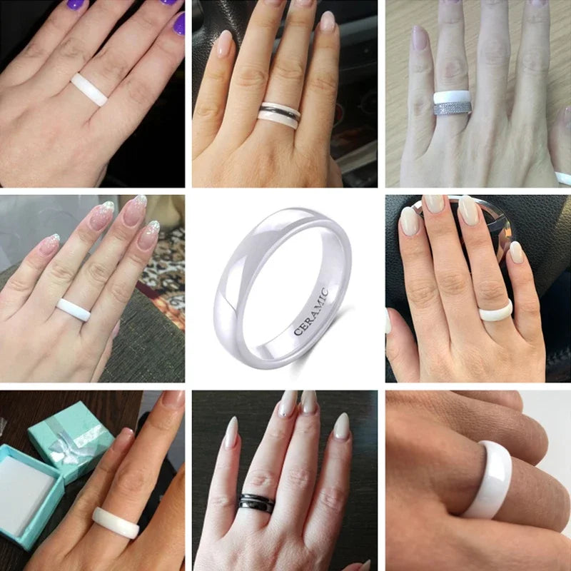 Kolmnsta White Ceramic Rings – 2mm, 4mm, 6mm Polished Anti-Allergy Wedding & Engagement Bands for Men & Women