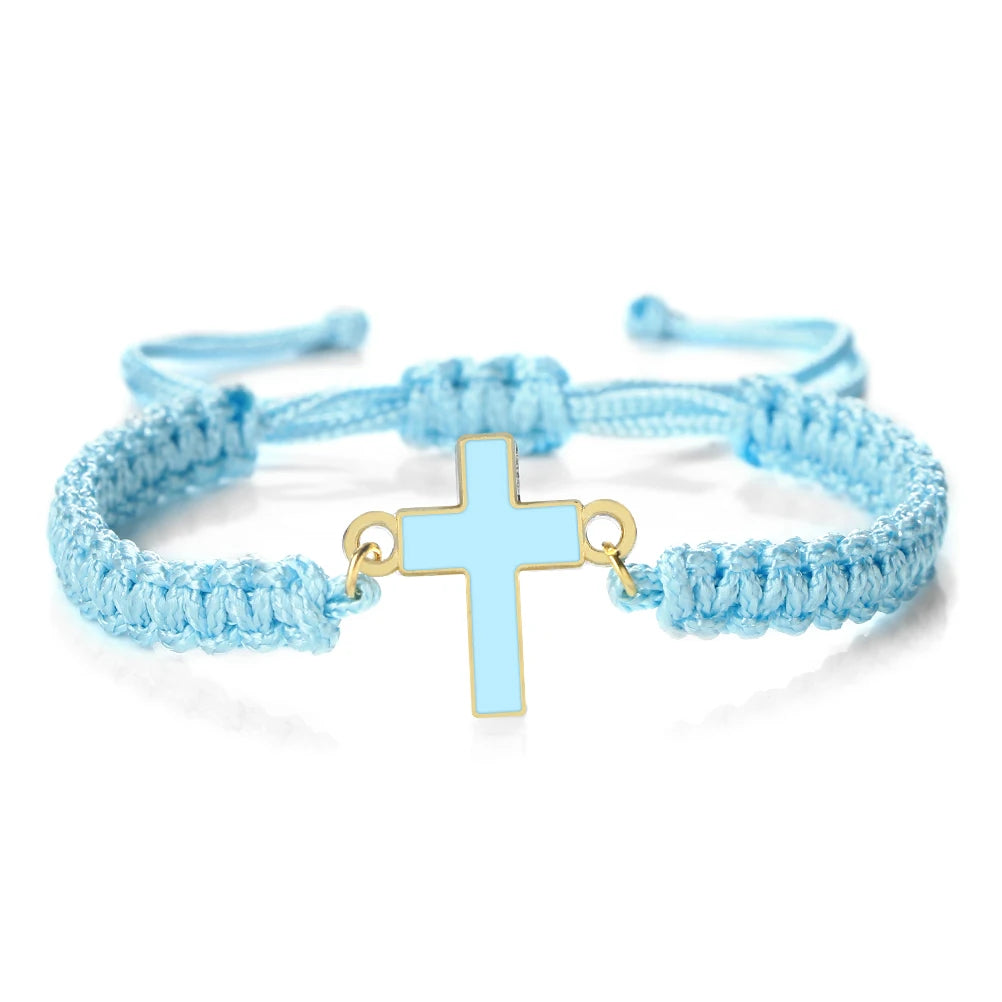 Jesus Cross Braided Bracelet - Handmade Christian Faith Friendship Bangle Jewelry Gift for Women & Men