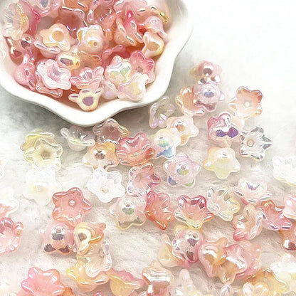 50pcs 7x13mm Gradient Acrylic Bellflower Beads - Flower Caps, Spacer Beads & Charms for DIY Jewelry Making