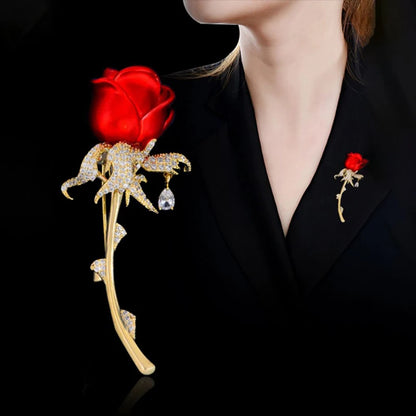 Red Rose Tulip Brooch Pin - Ladies Fashion Light Luxury Flower Design, Elegant Dress Suit Badge Accessory