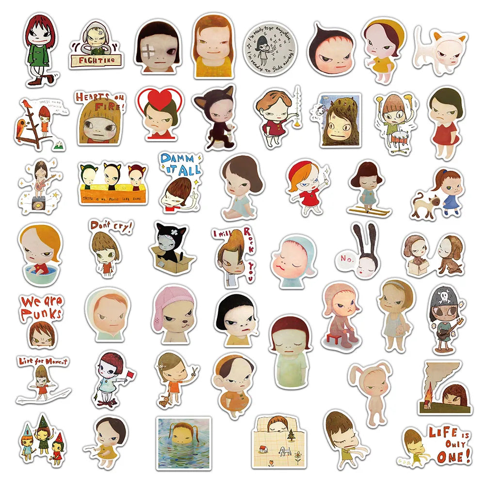 Yoshitomo Nara Sticker Pack - Cute Waterproof Decals for Phone Cases Laptop Suitcases Water Bottles & DIY Crafts