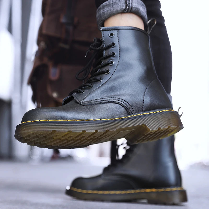 Men's Genuine Leather Six-Hole Boots – Classic British Style Riding Ankle Boots for Outdoor Wear, Size 35-48