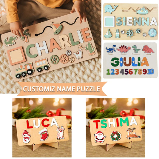 Montessori Personalized Wooden Name Puzzle — Custom Letter Board Educational Toy for Babies