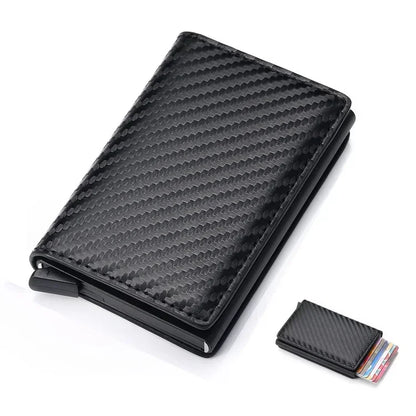 Carbon Fiber Credit Card Holder Wallet for Men - RFID Slim Pop-Up Metal Minimalist Case, Black