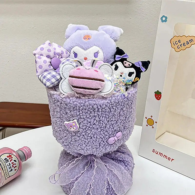 Sanrio Hello Kitty & Friends Plush Dolls Bouquet - Cinnamoroll, Kuromi, My Melody, Cute Cartoon Toys for Flower Girls & Kids - Perfect Holiday Gifts
