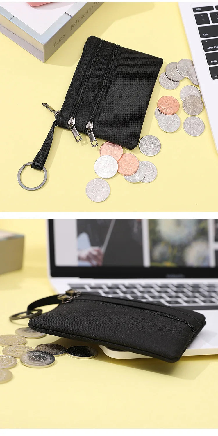 Canvas Mini Coin Purse with Zipper – Cute Solid Color Key & Money Pouch for Kids, Women & Men