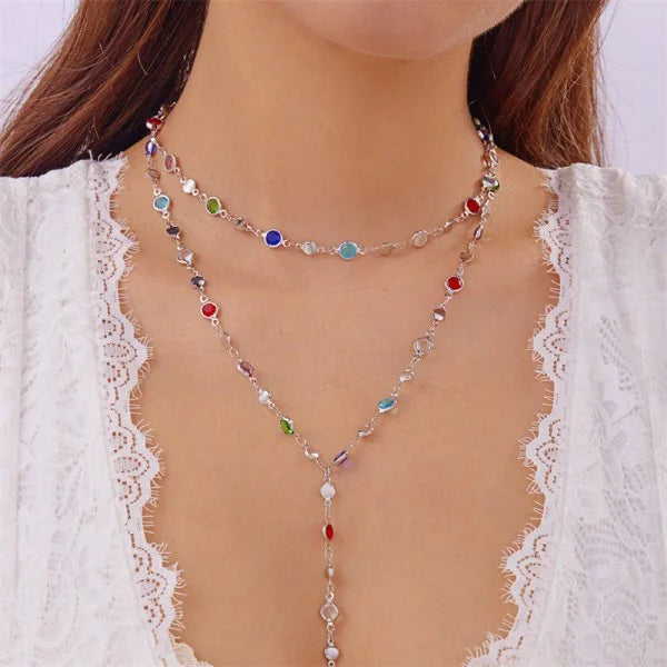 Trendy Y-Shaped Metal Necklace - Gold & Silver Color Long Collarbone Chain Bohemian Party Body Jewelry Gift