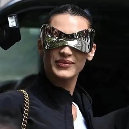 Oversized Futuristic Shield Sunglasses – Silver Mask Visor Eyeglasses for Women & Men, Y2K Punk Fashion Sun Glasses