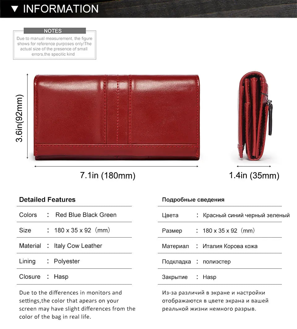 Women's Genuine Leather Clutch Wallet – RFID Blocking Phone Purse with Zipper Pocket