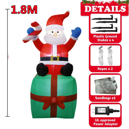 Inflatable Christmas Decorations – Tree, Snowman, Santa, Bear & Gingerbread Man with Built-in LED for Outdoor Garden & Party Decor