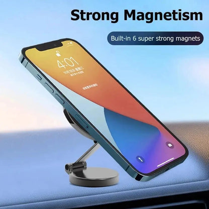 Car Magnetic Folding Phone Holder - 360° Rotation, Suction Cup Mount, Anti-Shake Bracket for Navigation