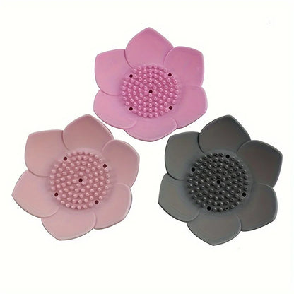 Lotus Design Soap Holder - Silicone Bathroom Soap Box with Drainage