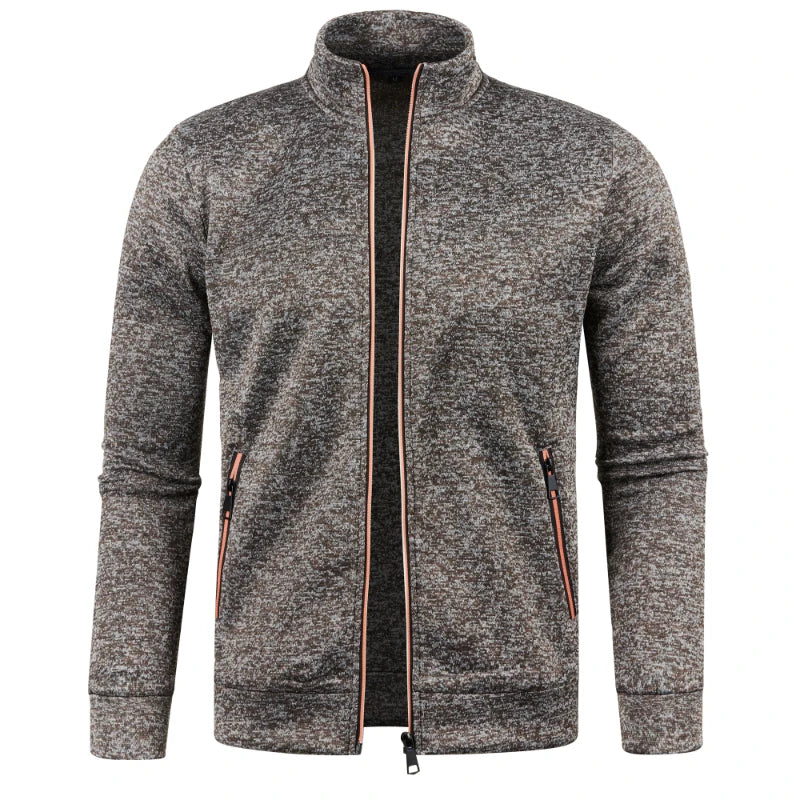 Men's Autumn Winter Zipper Sweater Jacket - Color Block Long Sleeve Slim Fit Plush Casual Warm Coat