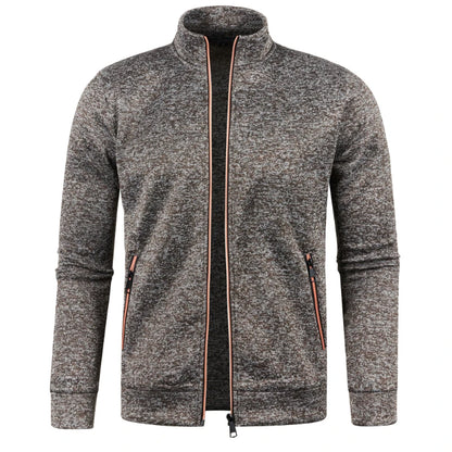 Men's Autumn Winter Zipper Sweater Jacket - Color Block Long Sleeve Slim Fit Plush Casual Warm Coat