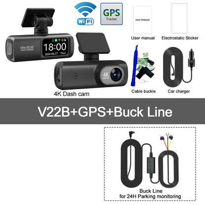 UHD 4K Dash Cam Dual Lens – 1080P Rear Lens, Built-in WiFi, GPS, 24-Hour Parking Monitoring Car DVR