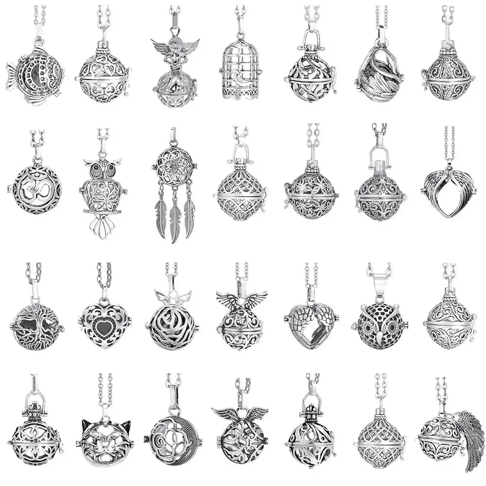 Vintage Mexico Angel Ball Chime Necklace – Antique Locket Aromatherapy Essential Oil Diffuser