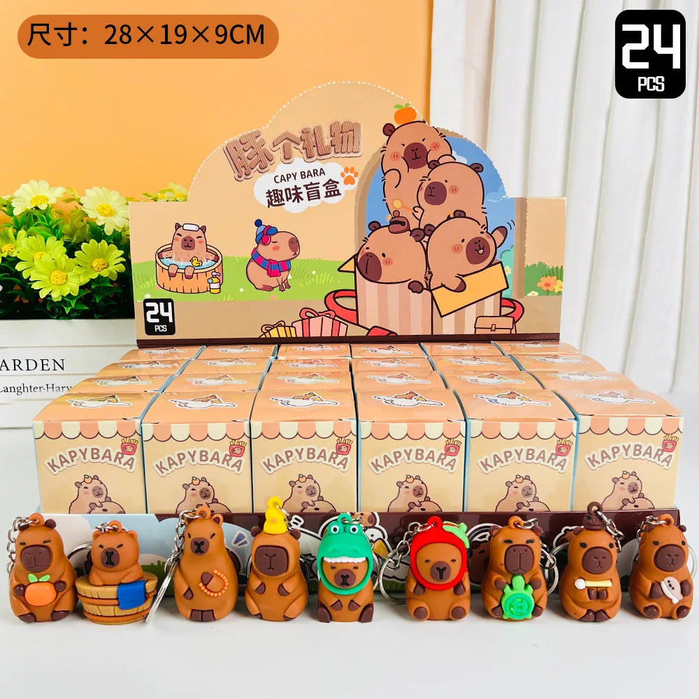 24pcs Capybara Blind Box Keychain — Cute Snot Bear Mystery Figures for Bags, Backpacks & Decorations