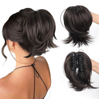 Messy Bun Hair Piece – Claw Clip-in Short Straight Ponytail Extension, Tousled Updo Bun for Women & Girls