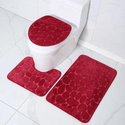 Toilet Seat Cover 3Pcs Set: Anti-Slip Bath Mat & Absorbent Rug - Enhance Bathroom Decor with Pebbles Bathtub Design, Shower Room Floor Carpet