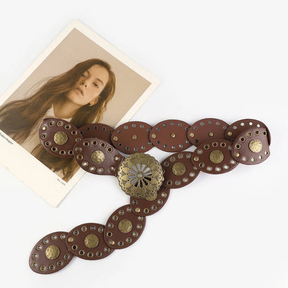 New Retro Western Cowboy Belt – Personality Round Hollow Metal Wide Belt for Women