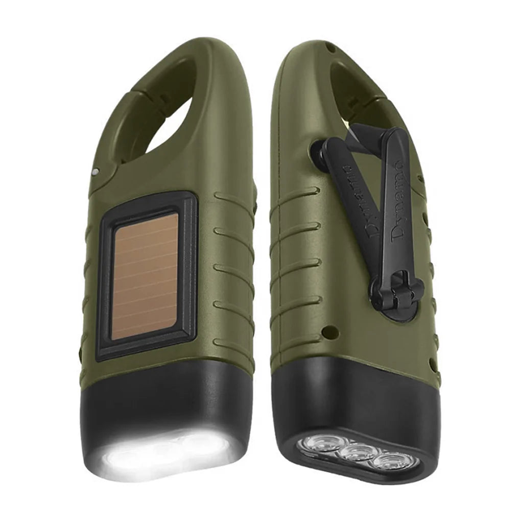 LED Flashlight Hand Crank Solar Powered Rechargeable - Survival Gear Self Powered Charging Torch Dynamo for Fishing, Boating, Hiking