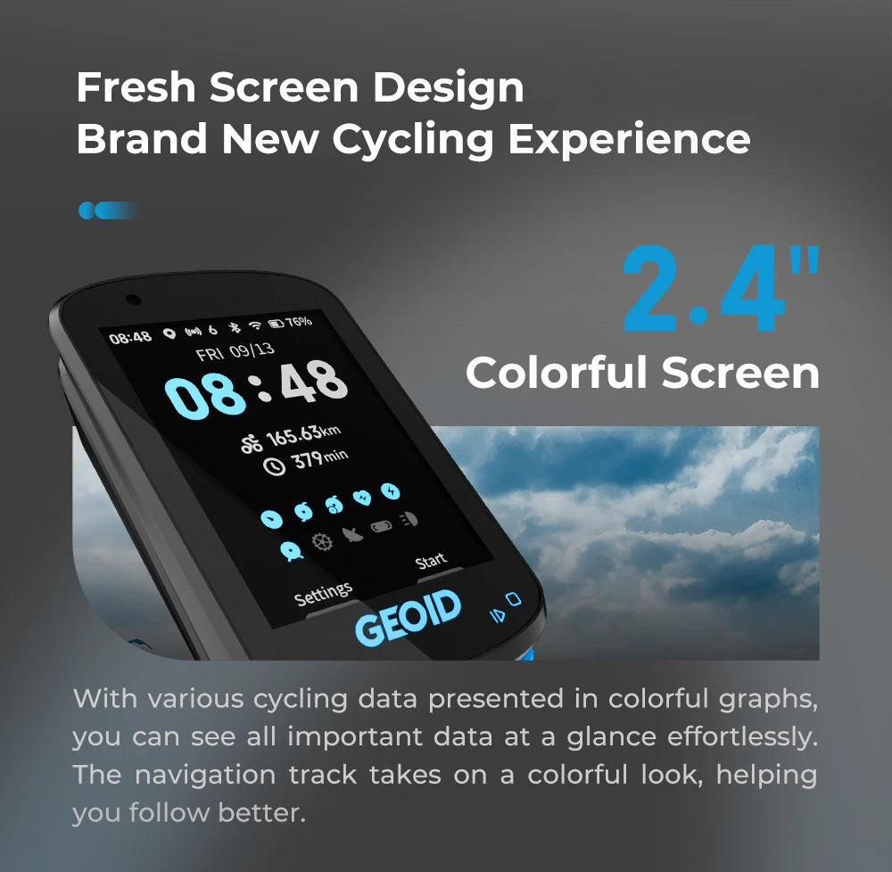 GEOID CC600 Bike Computer – Color Screen Smart GPS Speedometer with Wireless ANT+, WIFI, 11 Languages & Cycling Odometer
