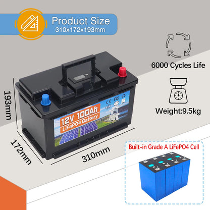 12V 120Ah LiFePO4 Battery Pack – Built-in BMS Lithium Iron Phosphate for Home Backup Power & Energy Storage Systems