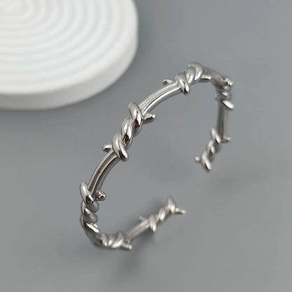18K Gold Plated Stainless Steel Thorn Wire Wrap Bracelet – Waterproof Silver Couple Jewelry Gift New Style Adjustable Bangle