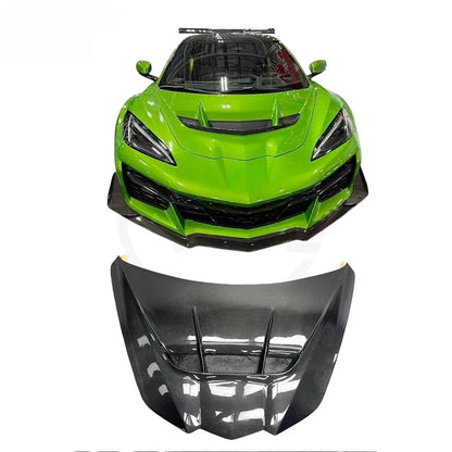 C8 ZR1 Style Carbon Fiber Hood - Small Vented Exterior Engine Hood for 2020+ Corvette C8