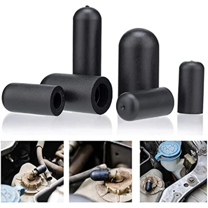 80PCS Black Vacuum Dust Cap Set - Rubber Carburetor Hose Covers for Automotive Vacuum Line Protection