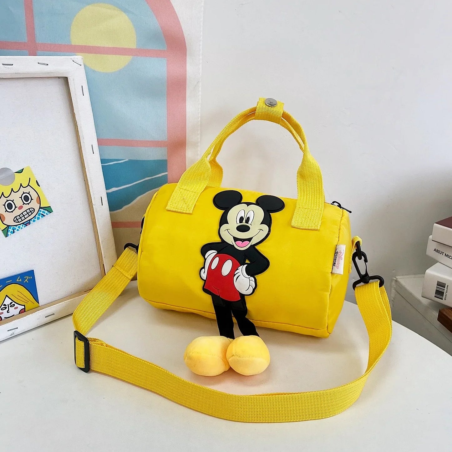 Disney Mickey Mouse Cartoon Small Shoulder Bag – Fashion Trendy Crossbody Cylinder Bag for Women & Girls, Cute Personality Style Handbag