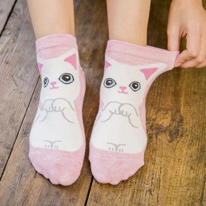 5 Pairs Women's Cute Cartoon Cat Ankle Socks - Breathable & Stylish for Everyday Wear
