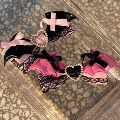 Lolita Lace Bow Hair Clip - Black Pink Sweet Girl Hairpin