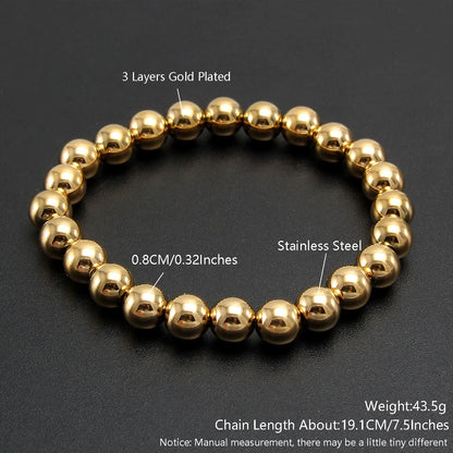 MHS.SUN Trendy Stainless Steel Stretch Bracelet — Gold & Silver Beaded 2mm/5mm/8mm for Men & Women