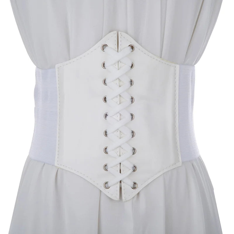 Women's Punk PU Leather Corset Belt - Wide Elastic High-Waist Waist Cincher