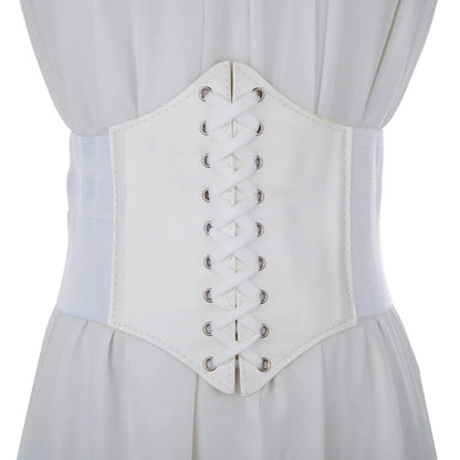 Women's Punk PU Leather Corset Belt - Wide Elastic High-Waist Waist Cincher