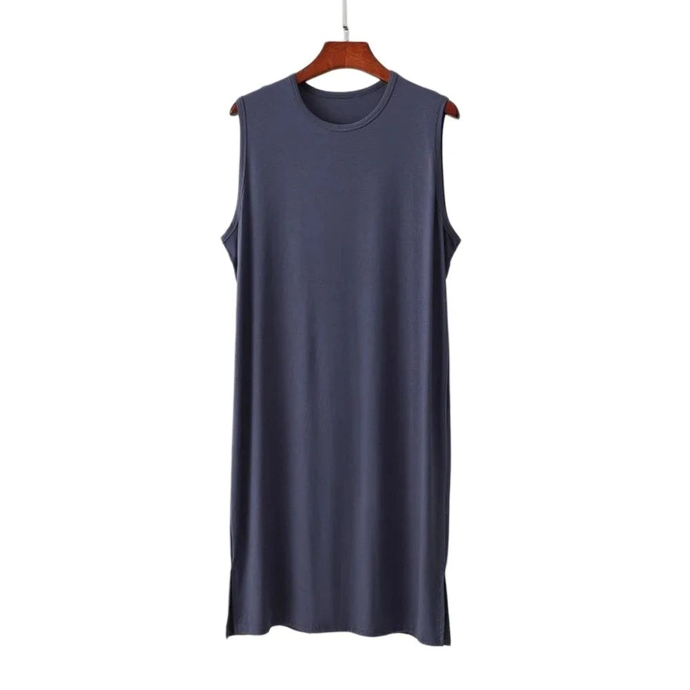 Men’s Knee-Length Sleep Robe - Oversized Sleeveless Plus Size Nightwear for Travel