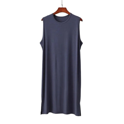 Men’s Knee-Length Sleep Robe - Oversized Sleeveless Plus Size Nightwear for Travel