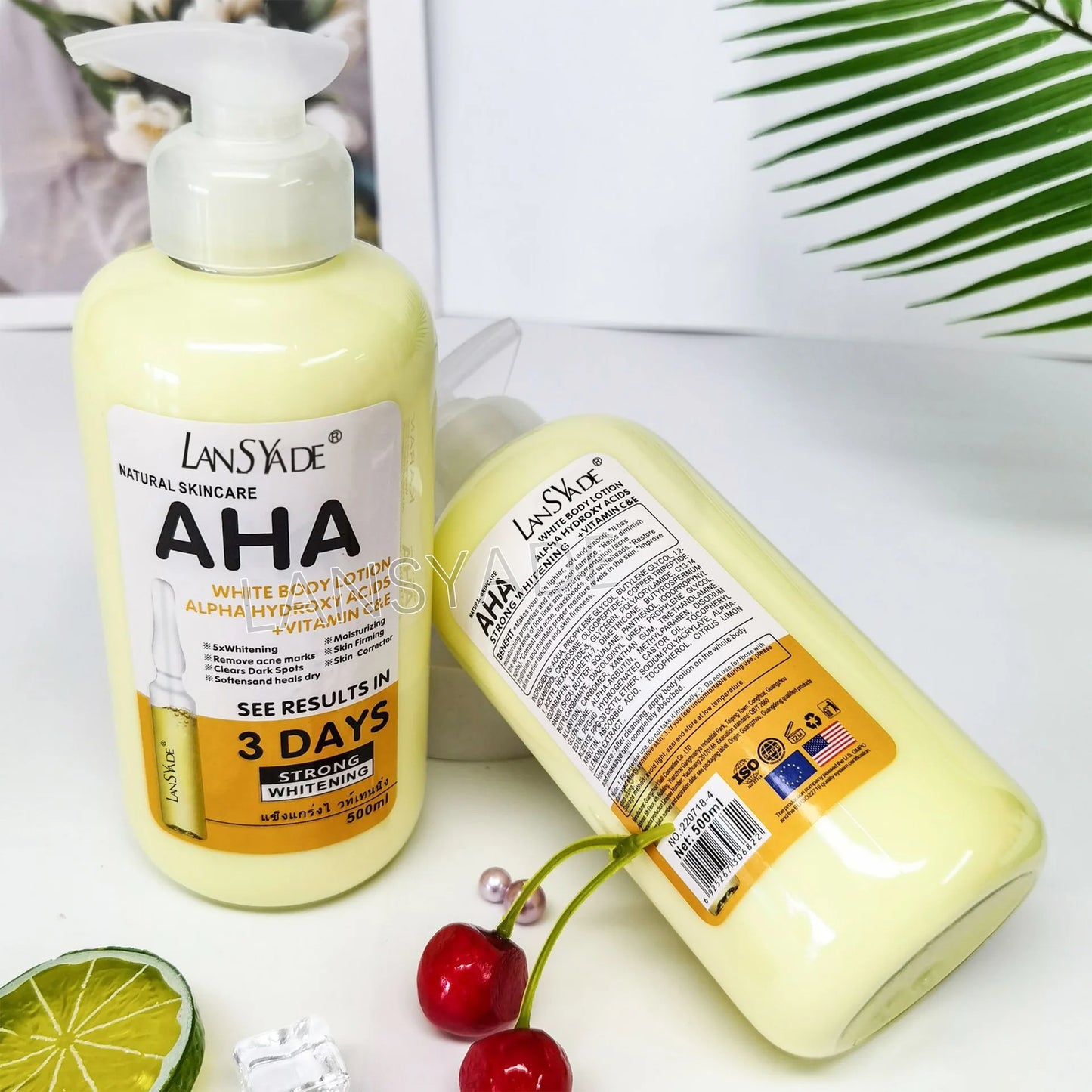 500ml Whitening Body Lotion with Alpha Hydroxy Acids, Vitamin C & E – Fast Moisturizing & Lightening Cream for Skin Brightening